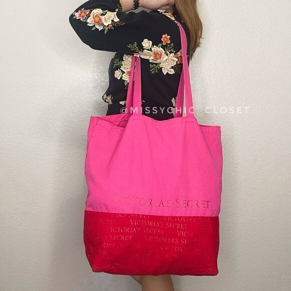 Victoria’s Secret Pink Red Metallic Large Tote - Picture 2 of 12